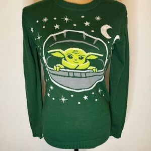 Star Wars Mandalorian Baby Yoda Grogu Ugly Christmas Sweater Green Size XS